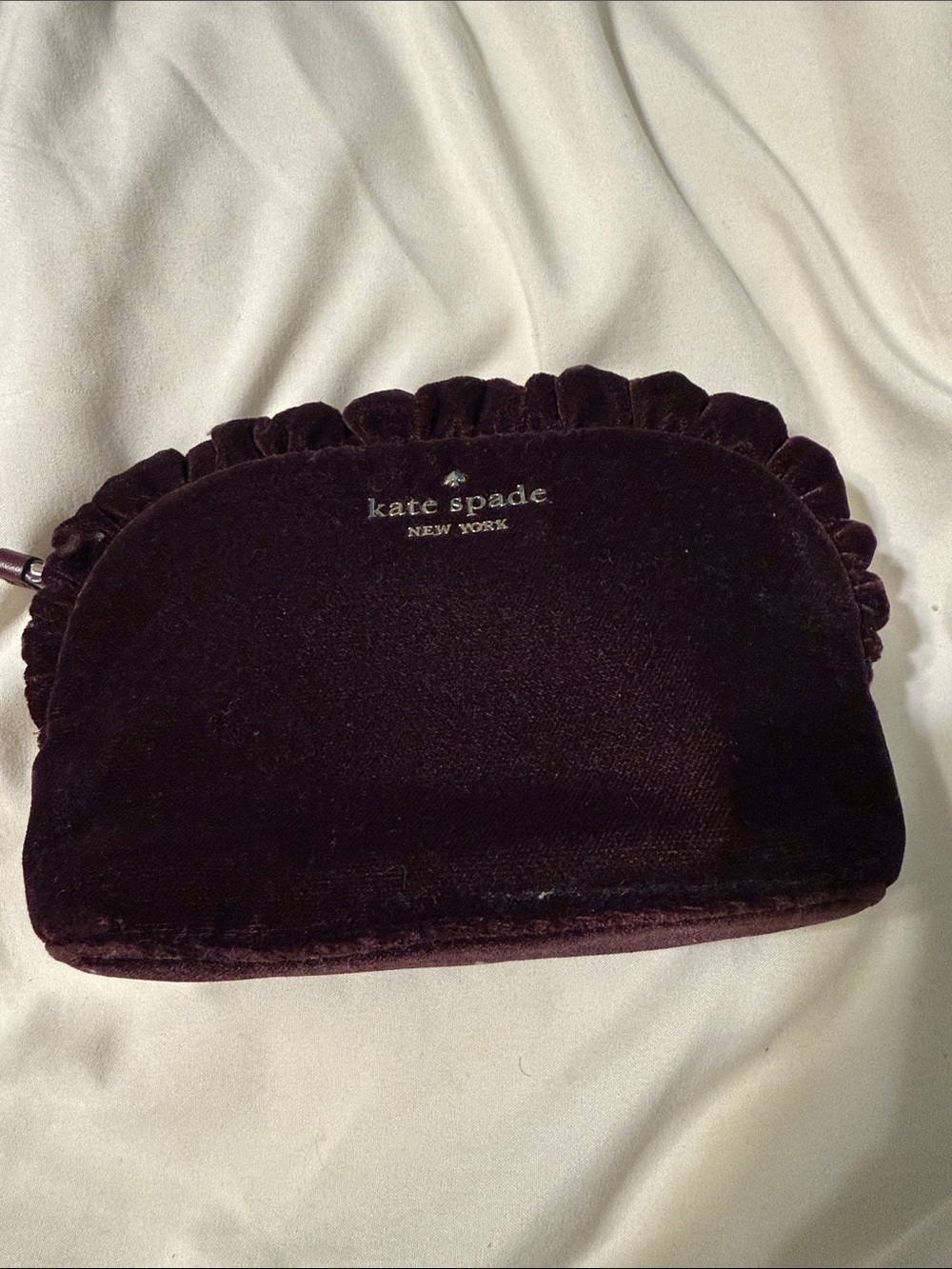 kate spade velvet ruffle cosmetic pouch - plum
